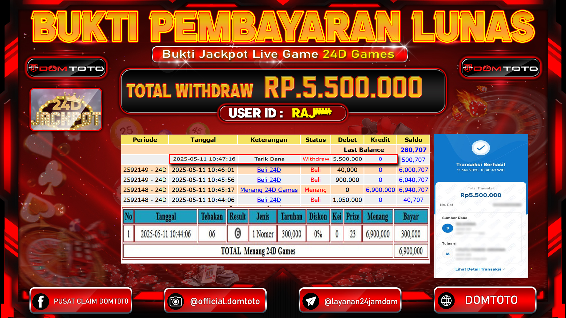 JACKPOT LIVEGAME 24D GAMES  11 MEI 2025